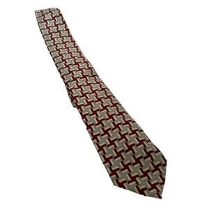 Thom Browne Men's 100% Silk Geometric Burgundy Gray Pointed Tie Classic One Size